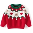 thumbnail image 1 of Drtj Boy Girl Red Pullover Bear Crew Neck Long Sleeve Knit Pullover Warm Autumn Winter Sweater Christmas Tops, Sized 18-24M, 1 of 7