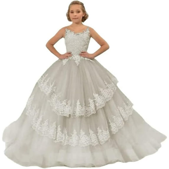 Drtj Elegant Lace Flower Girl Dress - Tulle First Communion & Wedding Pageant Gown for Girls Ages 2-16 (Bridesmaid, Party, Special Occasions)