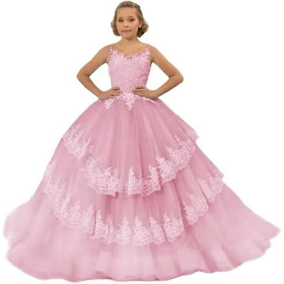 Drtj Elegant Lace Flower Girl Dress - Tulle First Communion & Wedding Pageant Gown for Girls Ages 2-16 (Bridesmaid, Party, Special Occasions)