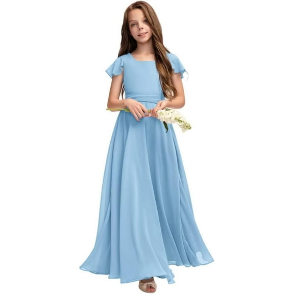 Drtj Fancy Girl Junior Bridesmaid Dresses Kids Sleeveless Cute Maxi Dress Teen Long Wedding Party Prom Gowns