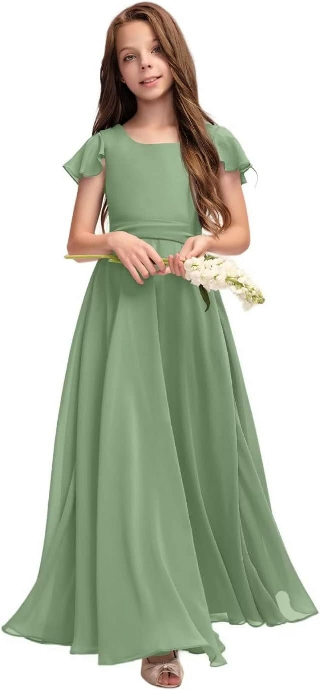 Drtj Fancy Girl Junior Bridesmaid Dresses Kids Sleeveless Cute Maxi Dress Teen Long Wedding Party Prom Gowns
