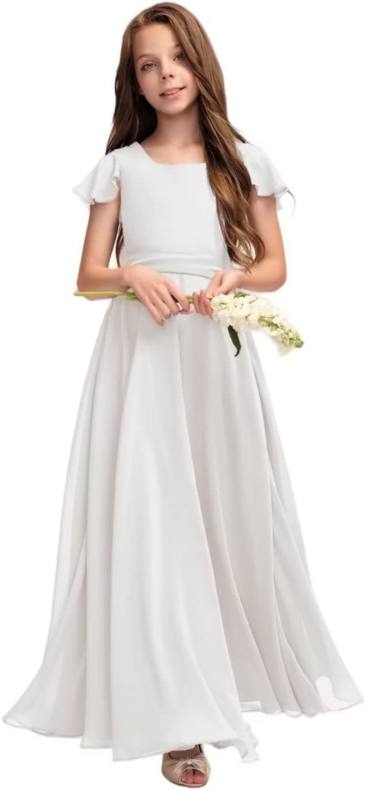 cute junior bridesmaid dresses Long V-Neck Dusty Rose Chiffon Sleeveless Bridesmaid Dresses with Ruff –  27dress main image 1