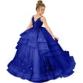 thumbnail image 1 of Drtj Flower Girl Dress V-Neck Tulle Appliques Flower Girl Dresses Lace Princess Pageant Dress Sized 2-14T, 1 of 6