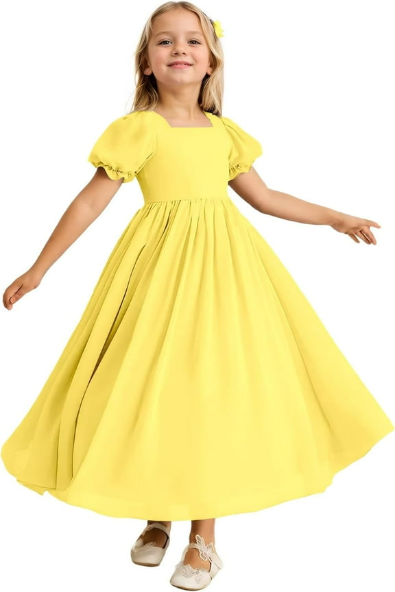 Flower Girl Dresses Junior Bridesmaid Dresses Ruffle Dresses A-Line Casual Flowing Chiffon Dresses for Girls Wedding Celebration