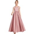 thumbnail image 1 of Drtj Formal Dress for Teen Girls Bow A-line V-Neck Floor-Length Satin Flower Girl Dresses for Wedding Kids Floor Length Princess Pageant Dres, Sized 16, Color Blush, 1 of 6