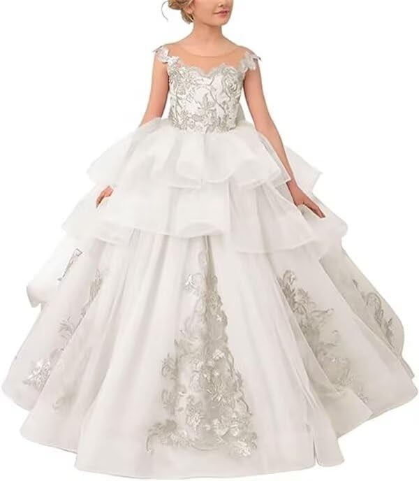 Bridesmaid Dress For Girls Long Tulle Flower Kids Wedding Party Pageant First Communion Ball Gown 3-10 Years