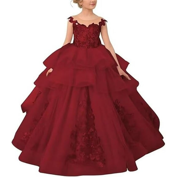 Drtj Girl's Elegant Tulle Flower Girl Dress - Lace Applique First Communion & Pageant Gown, Princess Ball Gown for Weddings, Parties & Special Occasions