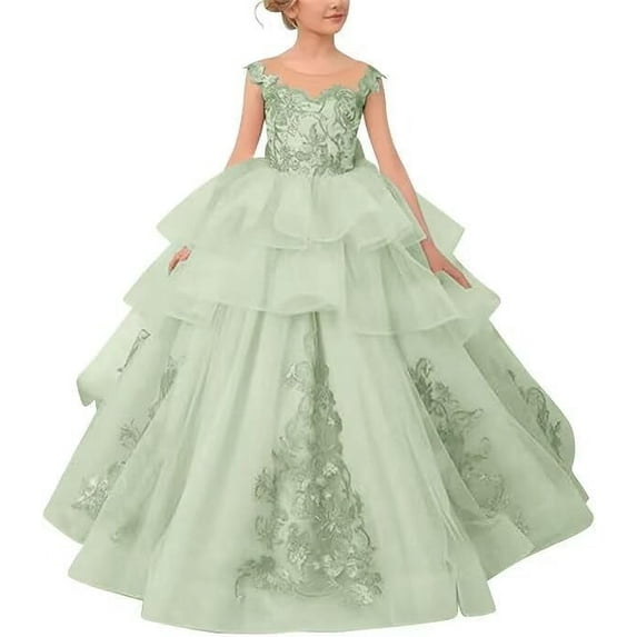 Drtj Girl's Elegant Tulle Flower Girl Dress - Lace Applique First Communion & Pageant Gown, Princess Ball Gown for Weddings, Parties & Special Occasions