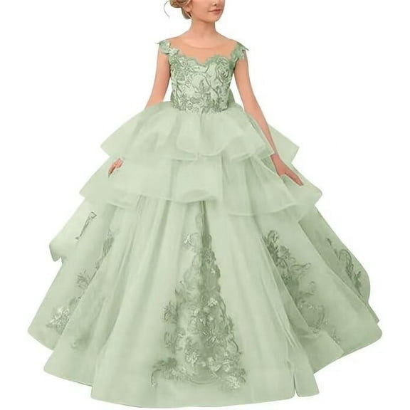 Drtj Girl's Elegant Tulle Flower Girl Dress - Lace Applique First Communion & Pageant Gown, Princess Ball Gown for Weddings, Parties & Special Occasions