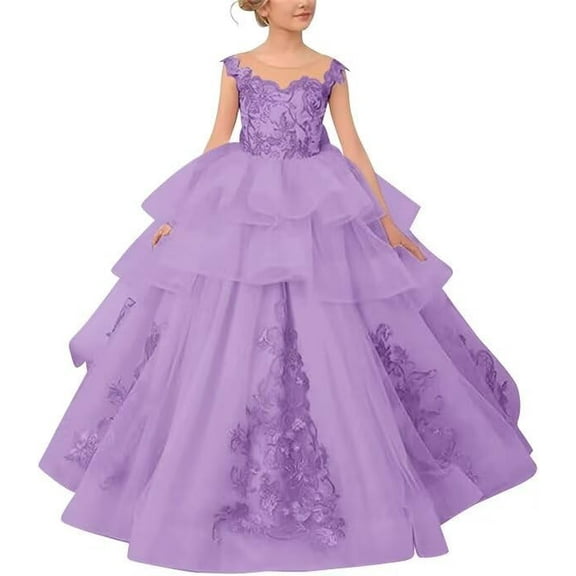 Drtj Girl's Elegant Tulle Flower Girl Dress - Lace Applique First Communion & Pageant Gown, Princess Ball Gown for Weddings, Parties & Special Occasions