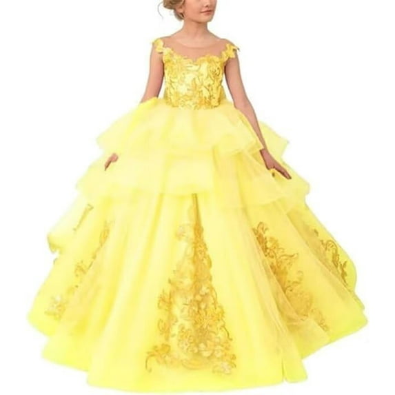 Drtj Girl's Elegant Tulle Flower Girl Dress - Lace Applique First Communion & Pageant Gown, Princess Ball Gown for Weddings, Parties & Special Occasions