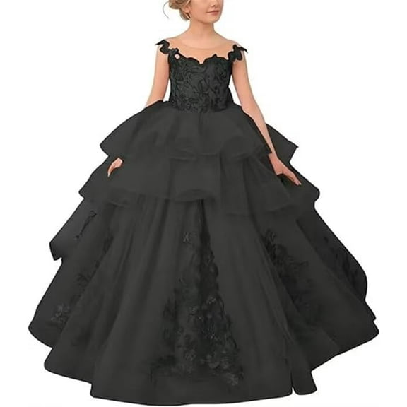 Drtj Girl's Elegant Tulle Flower Girl Dress - Lace Applique First Communion & Pageant Gown, Princess Ball Gown for Weddings, Parties & Special Occasions