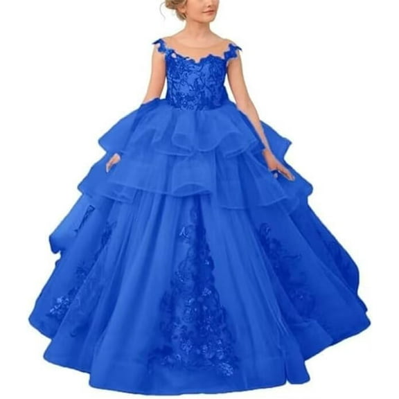 Drtj Girl's Elegant Tulle Flower Girl Dress - Lace Applique First Communion & Pageant Gown, Princess Ball Gown for Weddings, Parties & Special Occasions