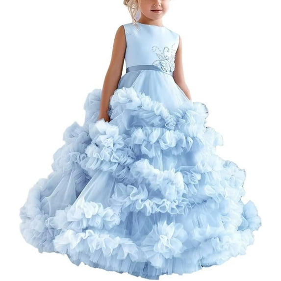 Drtj Girl's Elegant Tulle Flower Girl Dress - Lace & Satin Pageant Gown for Weddings, First Communion & Special Occasions