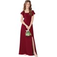 thumbnail image 1 of Drtj Girls Bridesmaid Dress for Wedding Chiffon Short Sleeve Flower Girl Dresses for Teen with Slit, 1 of 7