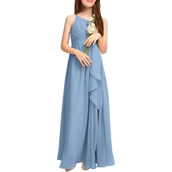Drtj Girls Chiffon Dresses Formal Sleeveless Junior Bridesmaid Wedding Party Maxi Dress