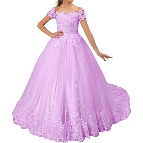 Off-Shoulder Lace & Tulle Flower Girl Dress