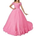 thumbnail image 1 of Drtj Girls Off-Shoulder Lace & Tulle Flower Girl Dress – Elegant Wedding Pageant Gown, A-Line Floor-Length (Ages 2-16), 1 of 1