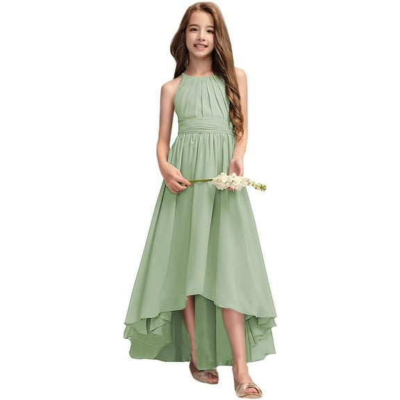 Drtj Junior Bridesmaid Dresses A-Line Halter High Low Dresses Chiffon for Wedding Party