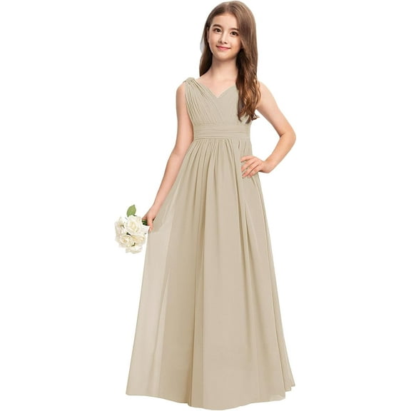 Drtj Junior Girls Bridesmaid Dress Flower Girl Wedding Party Dresses for Teen Chiffon
