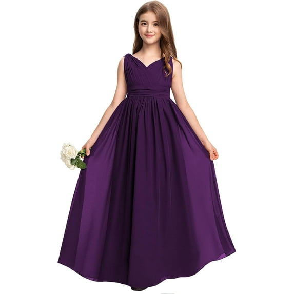 Drtj Junior Girls Bridesmaid Dress Flower Girl Wedding Party Dresses for Teen Chiffon
