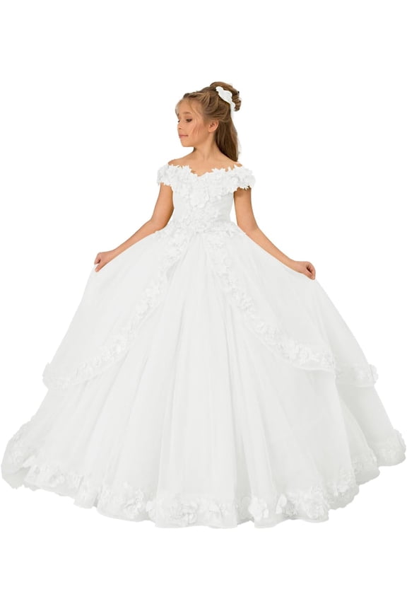 Kids Teens Flower Girl Dress Appliques - Tulle Princess Pageant Long Ball Gown Dresses
