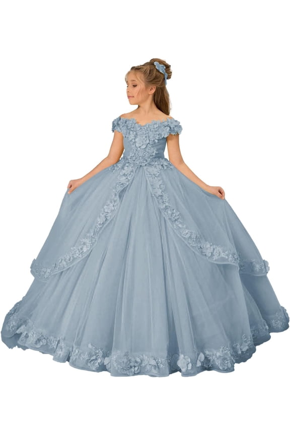 Kids Teens Flower Girl Dress Appliques - Tulle Princess Pageant Long Ball Gown Dresses