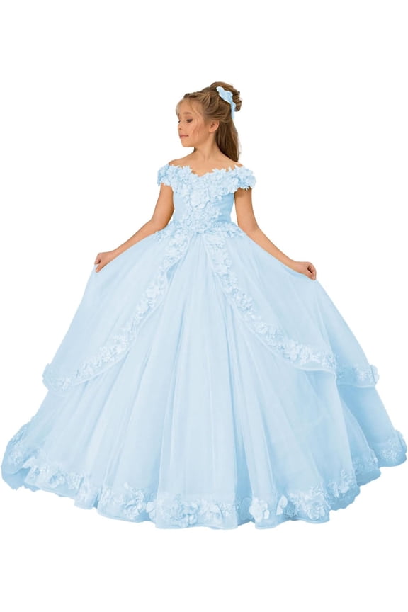 Kids Teens Flower Girl Dress Appliques - Tulle Princess Pageant Long Ball Gown Dresses