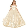 thumbnail image 1 of Drtj Kids Teens Flower Girl Dress Wedding Off-Shoulder Tulle Appliques Elegant Pageant Dresses, 1 of 8