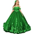 thumbnail image 1 of Drtj Kids Teens Flower Girl Dress Wedding Off-Shoulder Tulle Appliques Elegant Pageant Dresses, 1 of 8