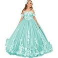 thumbnail image 1 of Drtj Kids Teens Flower Girl Dress Wedding Off-Shoulder Tulle Appliques Elegant Pageant Dresses, 1 of 7