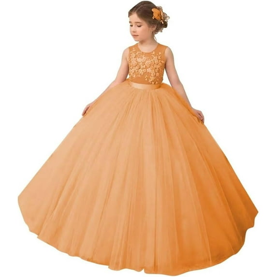 Drtj Lace Applique Flower Girl Dress Elegant Tulle Princess Ball Gown for Weddings First Communion & Pageants (Ages 2-16)