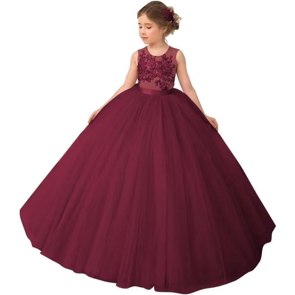 Drtj Lace Applique Flower Girl Dress Elegant Tulle Princess Ball Gown for Weddings First Communion & Pageants (Ages 2-16)
