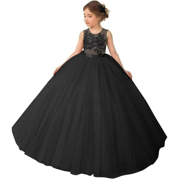 Drtj Lace Applique Flower Girl Dress Elegant Tulle Princess Ball Gown for Weddings First Communion & Pageants (Ages 2-16)