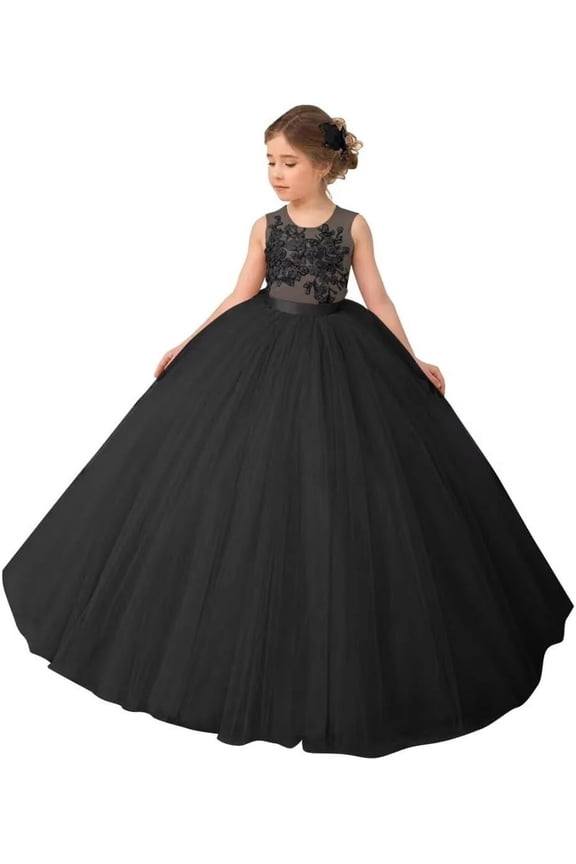 Lace Applique Flower Girl Dress Elegant Tulle Princess Ball Gown for Weddings First Communion & Pageants (Ages 2-16)