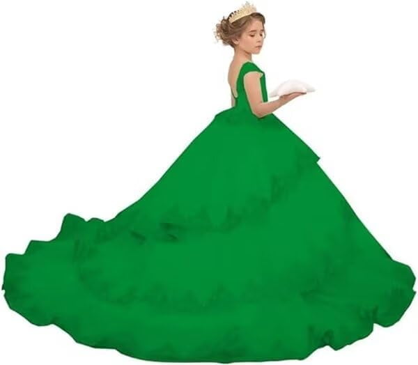 Adela Lace High Neck Pageant Dress - Red Ball Gown With Hi-Low Train, Appliques, Custom Sizing - View #6