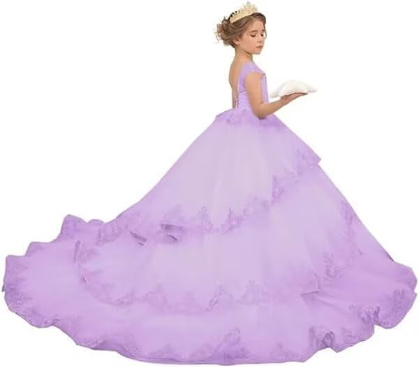 Adela Lace High Neck Pageant Dress - Red Ball Gown With Hi-Low Train, Appliques, Custom Sizing - View #8