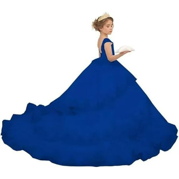 Drtj Lace Appliques Flower Girl Dress Sleeveless Tulle Pageant Gown for Wedding First Communion Party Princess Ball Gown (No Petticoat)