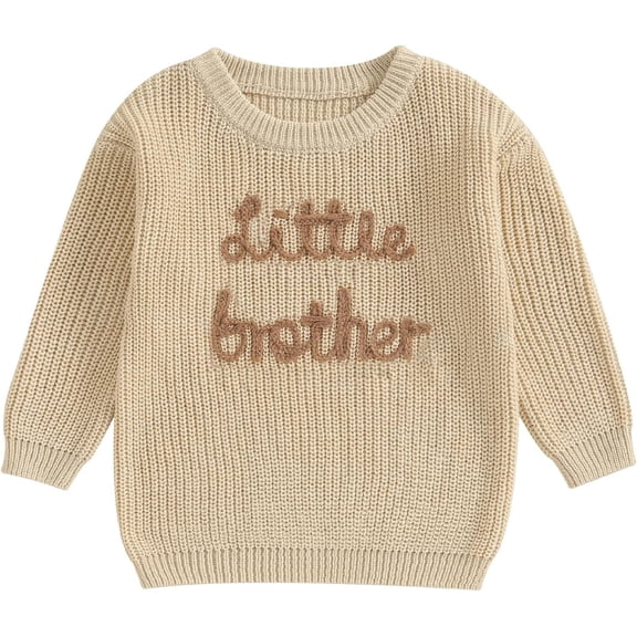 Drtj Little Brother Matching Outfits Letter Embroidery Knit Sweater Shirt Baby Boy Winter Warm Clothes, Light khaki, 0-3M