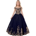 thumbnail image 1 of Drtj Off-Shoulder Flower Girl Dress Elegant Tulle Princess Pageant Dress with Lace Appliques First Communion & Wedding Dress for Girls (Ages 2-16), 1 of 1
