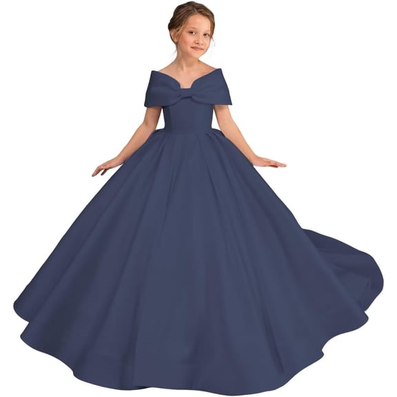 Drtj Off Shoulder Flower Girl Wedding Bridesmaid Princess Pageant First Communion Formal Satin Dresses