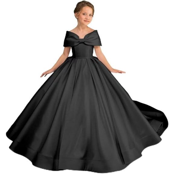 Drtj Off Shoulder Flower Girl Wedding Bridesmaid Princess Pageant First Communion Formal Satin Dresses