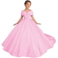 thumbnail image 1 of Drtj Off Shoulder Flower Girl Wedding Bridesmaid Princess Pageant First Communion Formal Satin Dresses, 1 of 6
