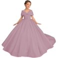 thumbnail image 1 of Drtj Off Shoulder Flower Girl Wedding Bridesmaid Princess Pageant First Communion Formal Satin Dresses, 1 of 6