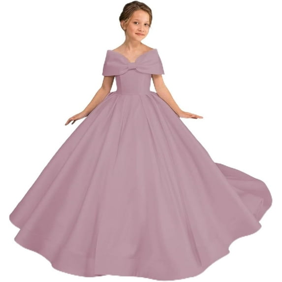 Drtj Off Shoulder Flower Girl Wedding Bridesmaid Princess Pageant First Communion Formal Satin Dresses