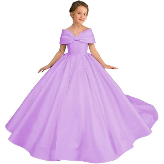 Drtj Off Shoulder Flower Girl Wedding Bridesmaid Princess Pageant First Communion Formal Satin Dresses