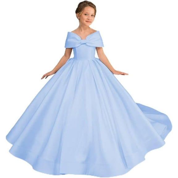 Drtj Off Shoulder Flower Girl Wedding Bridesmaid Princess Pageant First Communion Formal Satin Dresses