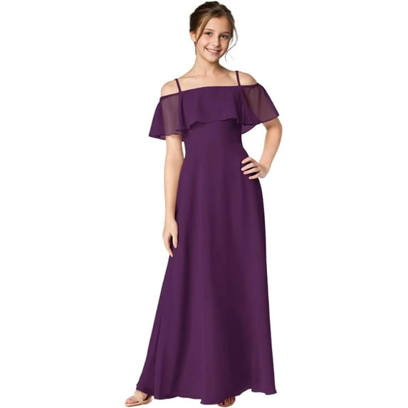 Drtj Off Shoulder Junior Bridesmaid Chiffon Dress Flower Girl Dresses for Wedding First Communion Dress