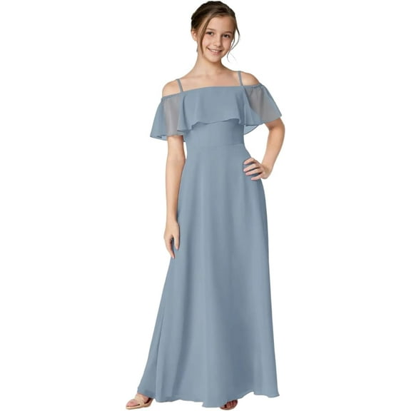Drtj Off Shoulder Junior Bridesmaid Chiffon Dress Flower Girl Dresses for Wedding First Communion Dress