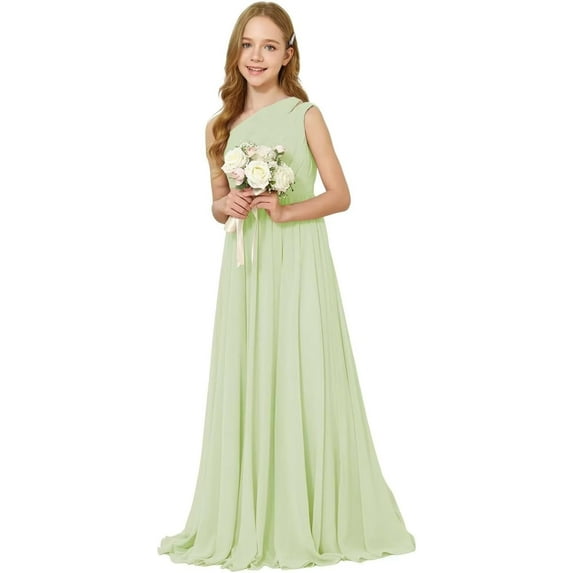 Drtj One-Shoulder Junior Bridesmaid Chiffon Dress for Wedding Flower Girl drtj Boho Dress First Communion Dress